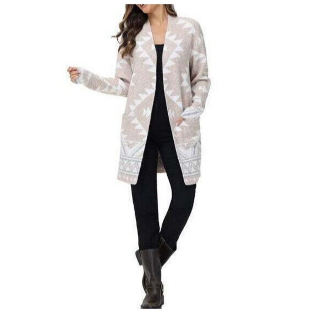 NWT Frye Patterned Cardigan Sweater Oatmeal Heather Combo (Tan) Size Small